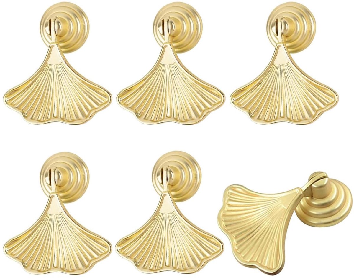 6 Stuks Keukenkast Handgrepen Goud Messing, Deurgrepen Keuken Goud (Blad)