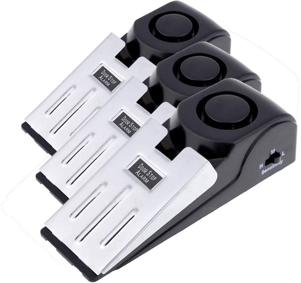 Deurstopper, 3-pack, wigvormige deurstop met alarm, deurblokkering, tijdens het reizen, huisbeveliging, alarm van 120db