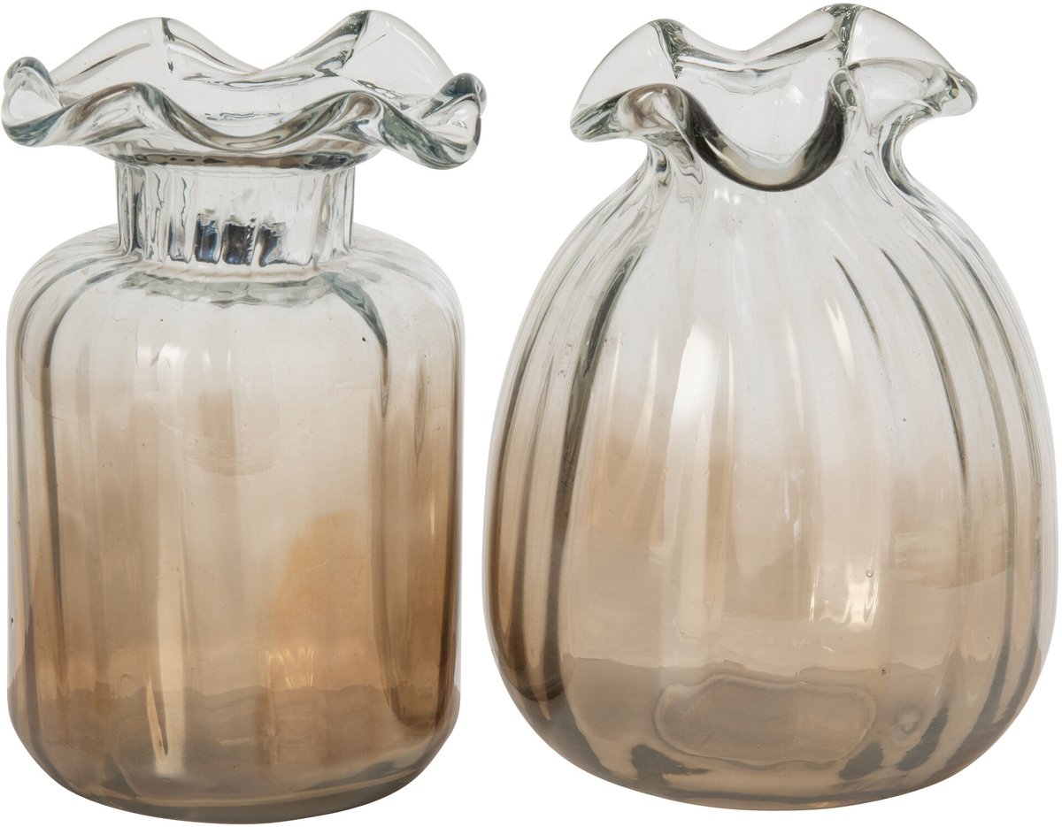 J-Line Gerookte vaas - glas - roest/transparant - assortiment van 2 Bruin