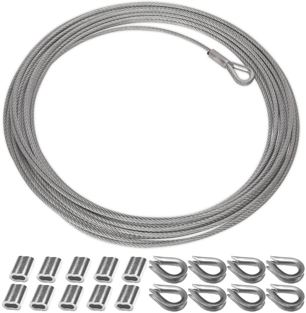 1 Rol Kabeltouw 2mm x 10m, Zwaarbelastbare 304 Roestvrijstalen Kabeltouw Ophangdraad met 10 Aluminium Krimphulzen en 8 Roestvrijstalen Ringen voor Leunringen Terras