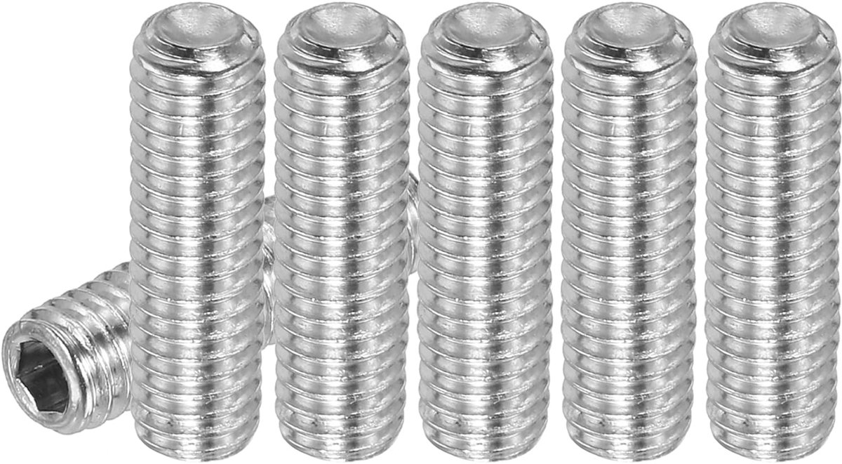 30 stuks Madenschroef M6 x 18mm, 304 roestvrij staal Madenschroeven set voor deurklinken bevestiging meubels lampen waterkraan reparaties, zilver binnenzeskant draadstiften schroeven set