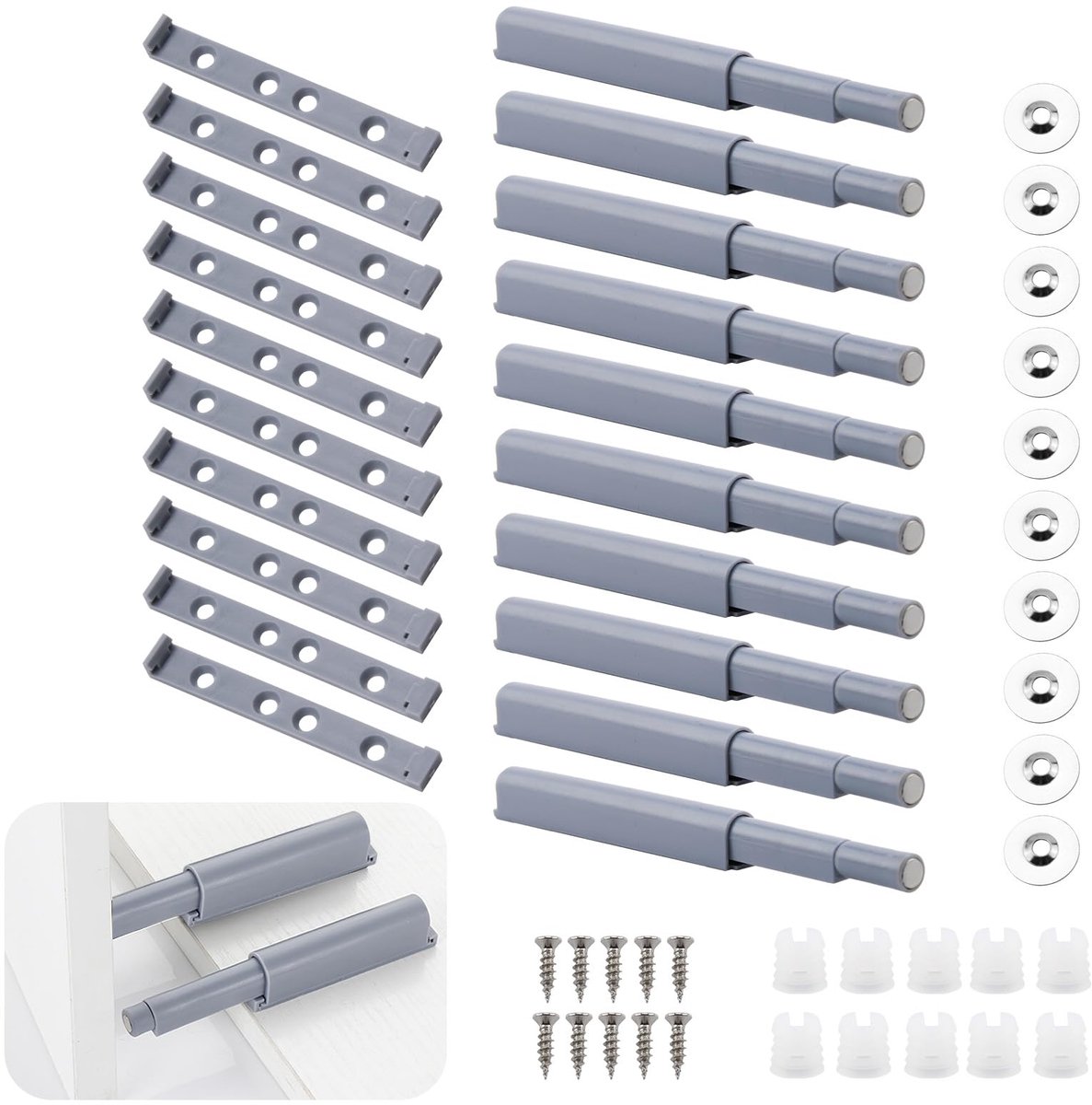 10 stuks push-to-open deuropeners, deurdempers, kastdeurdempers, drukdeuropeners, soft close achteraf inbouw voor keukenkastmeubeldeuren, praktische set voor eenvoudig sluiten en openen