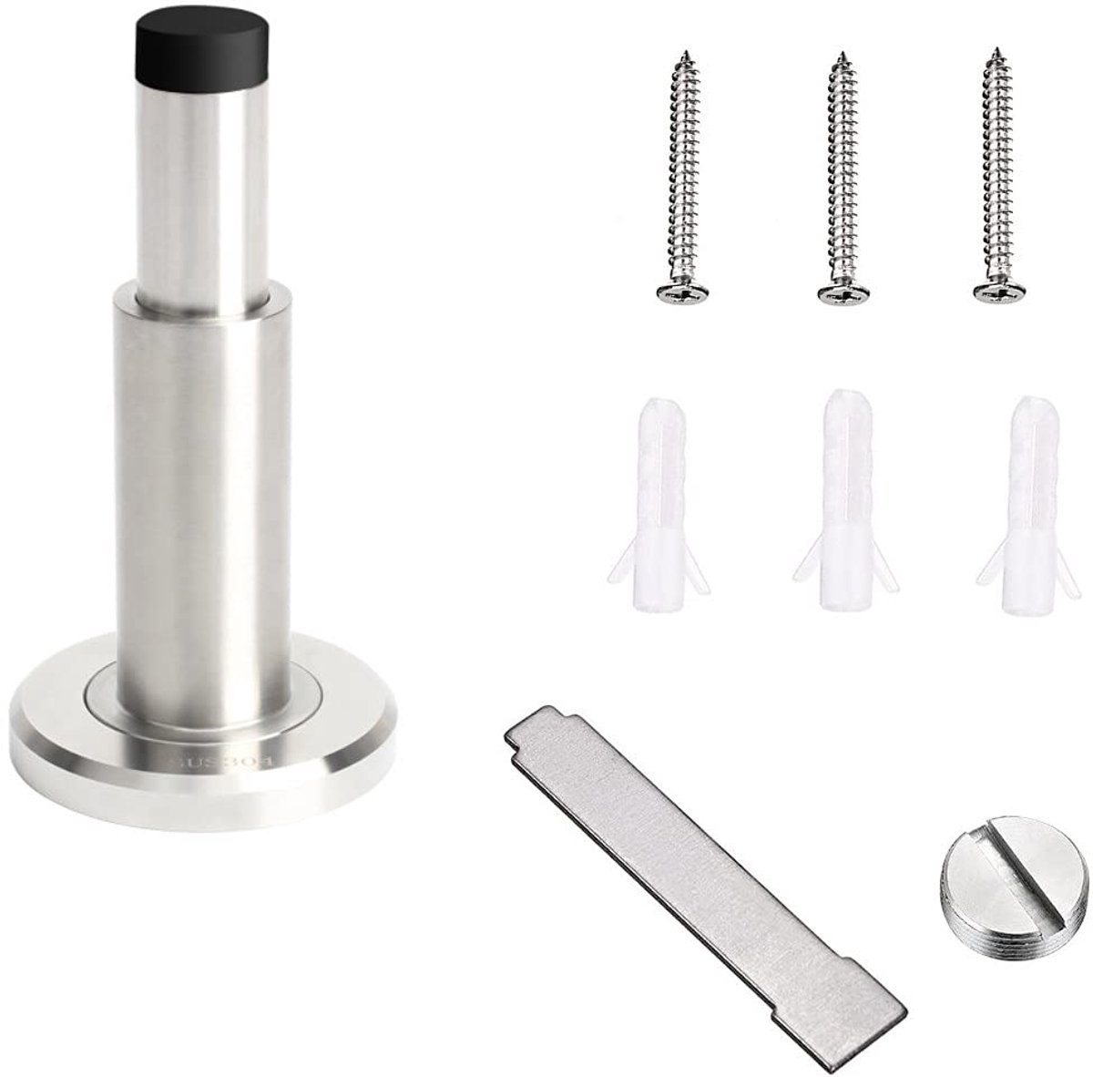 7CM-10.8CM Lengte Verstelbare Wandmontage Deurstop met Rubber Buffer, RVS Deurstopper voor plint, plint Gemonteerd Deurstop