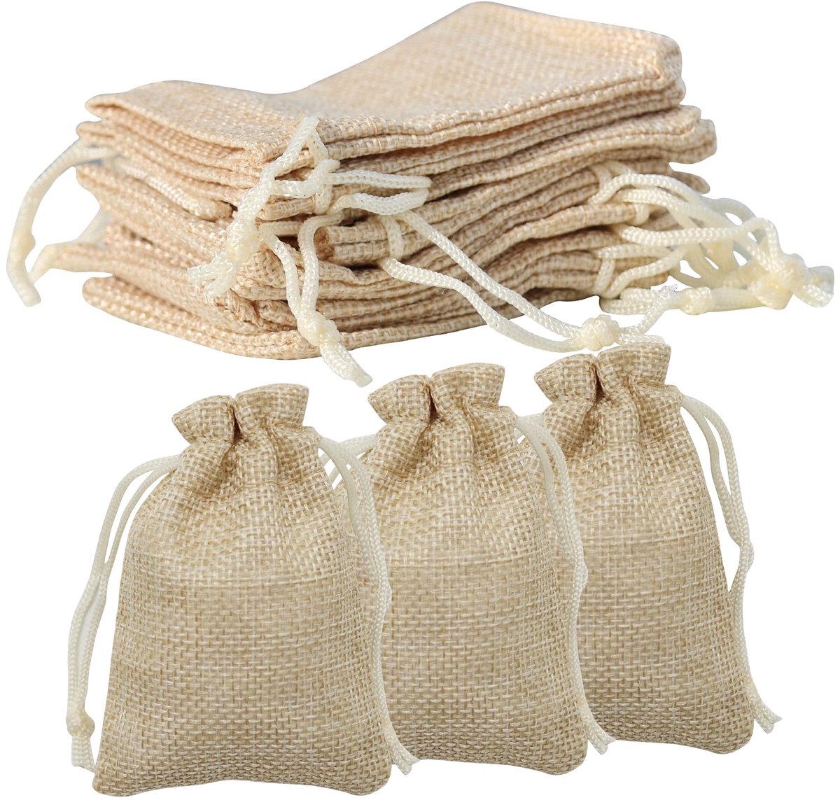 Jute zakjes, 100 stuks, jute zakjes met trekkoord, 9 x 7 cm, kleine cadeauzakjes, linnen zakjes, kleine jute zakjes, voor sieraden, doe-het-zelf handwerk