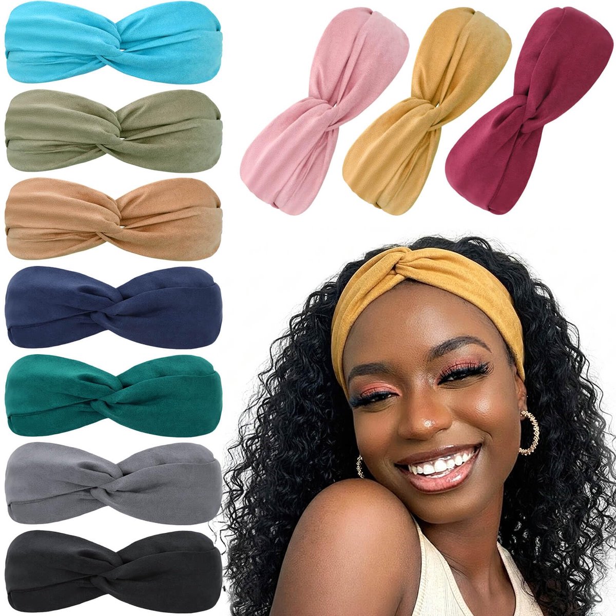 10 Stuks Boho Hoofdbanden voor Vrouwen Vintage Bloem Afgedrukt Criss Cross Geknoopt Elastische Haarband Stretchy Hoofd Wrap Gedraaide Schattig Haar Accessoires