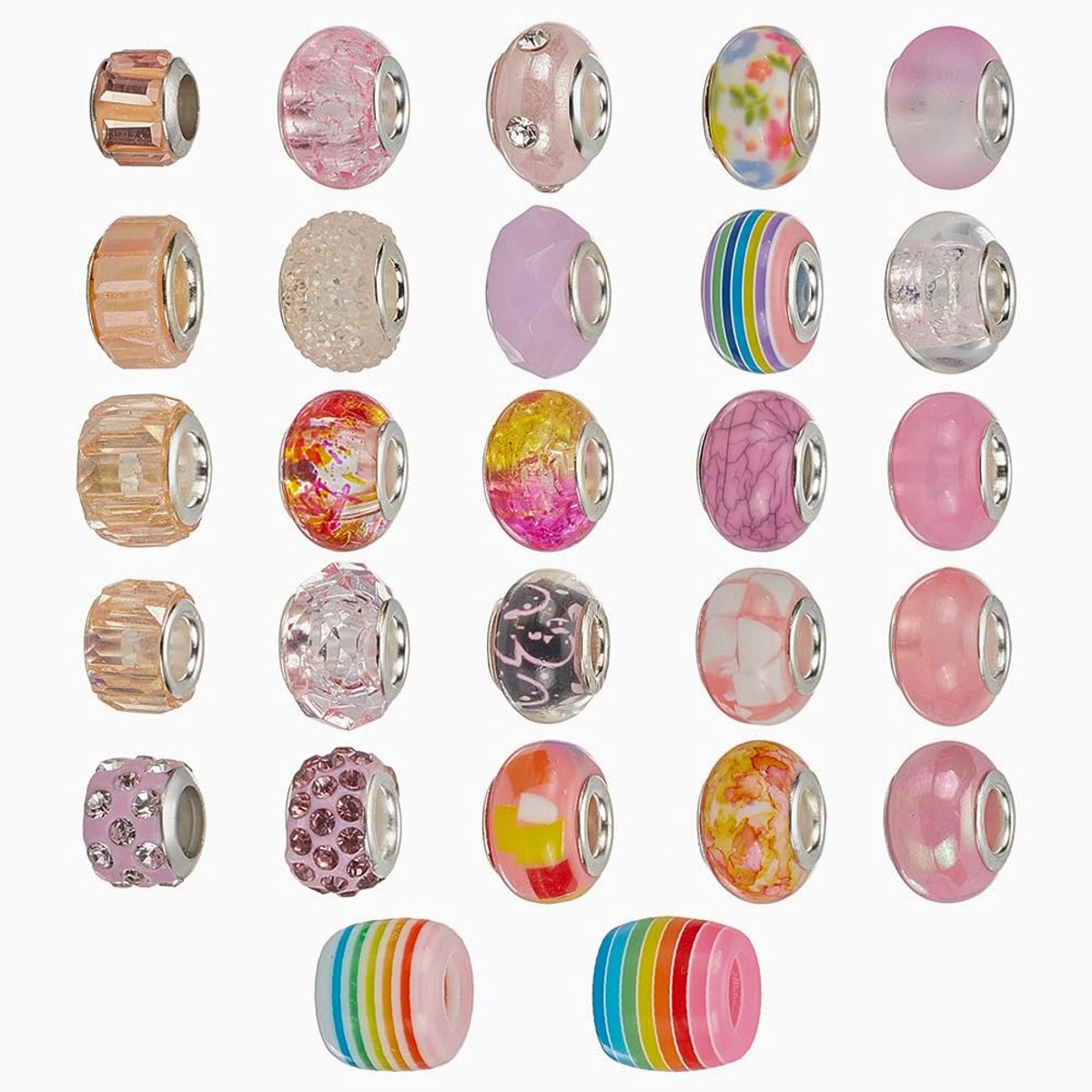 54 stuks Europese kralen, strass-steentjes, uniseks, groot gat, sluitring, spacerkralen, fit, armband met bedeltjes van Europese slangenketting