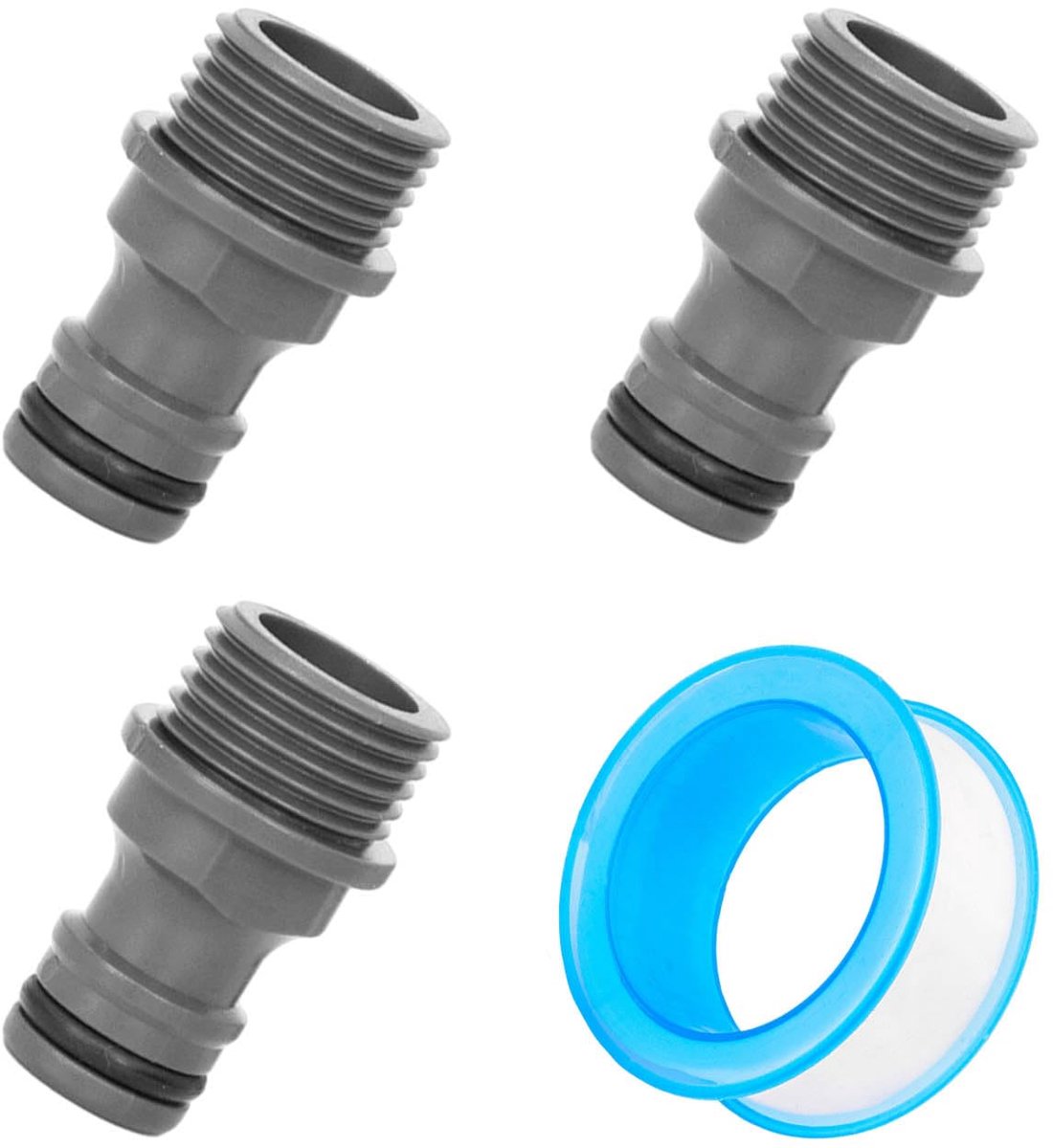 3 stuks G1/2 tuinslang, buitendraad, snelkoppeling, met 1 stuk 4 meter lang waterdicht plakband, voor tuinslang, waterkraan, adapter, waterkraan, slangaansluiting