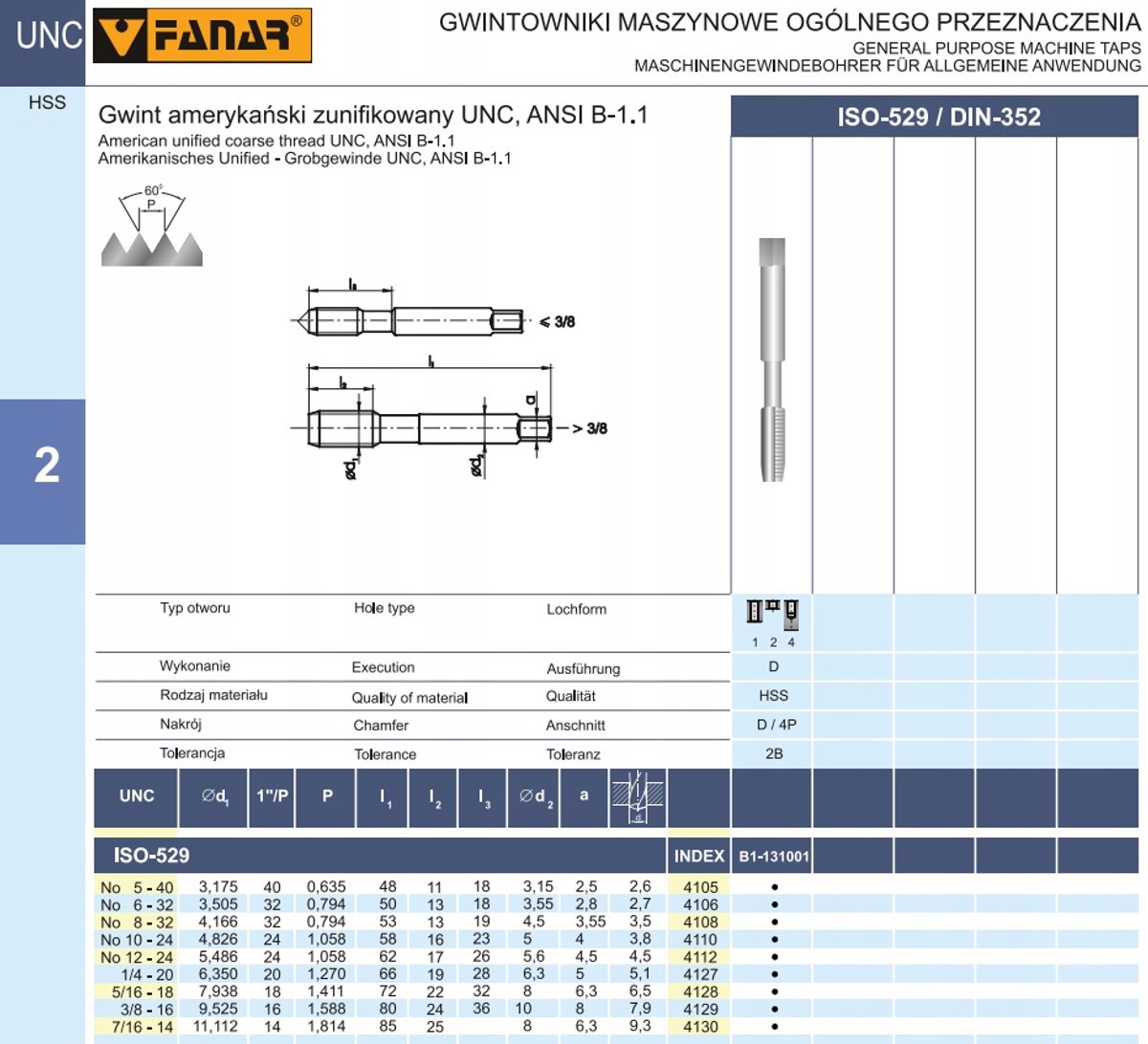 Machinetap UNC 3/8" 16TPI DIN 352 HSS