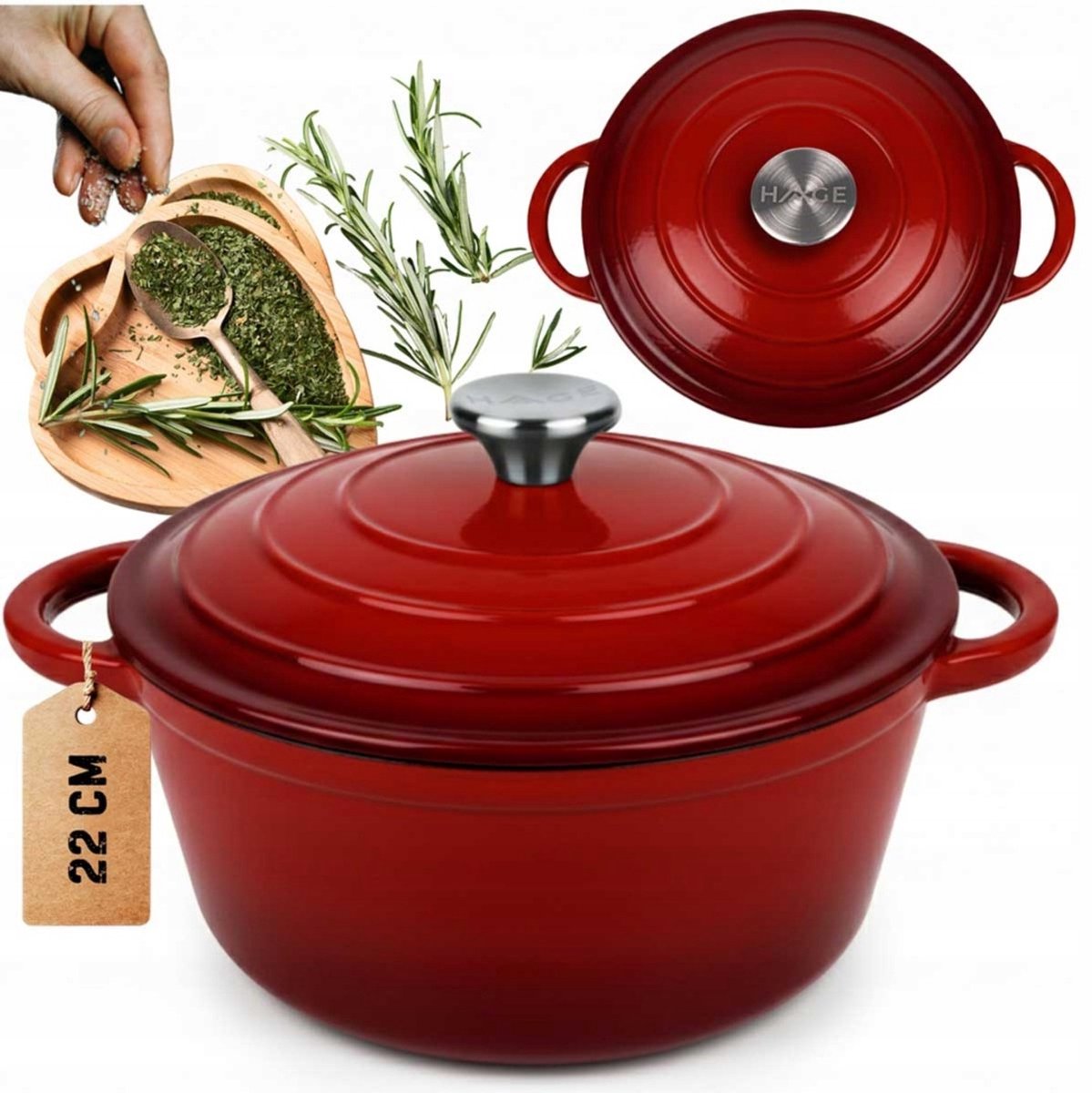 HAGE Gietijzeren Emaille Pan 24cm 4L Rood
