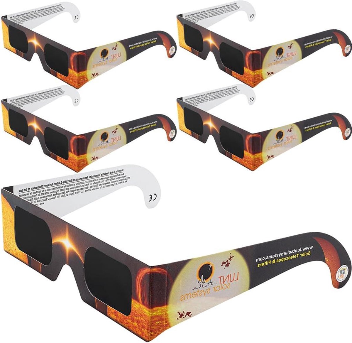 Zonnebril Verduistering - Veiligheid Bril - Zonsverduistering Kijken - ISO CE Gecertificeerd - 5-Pack - Zwart Oranje Wit