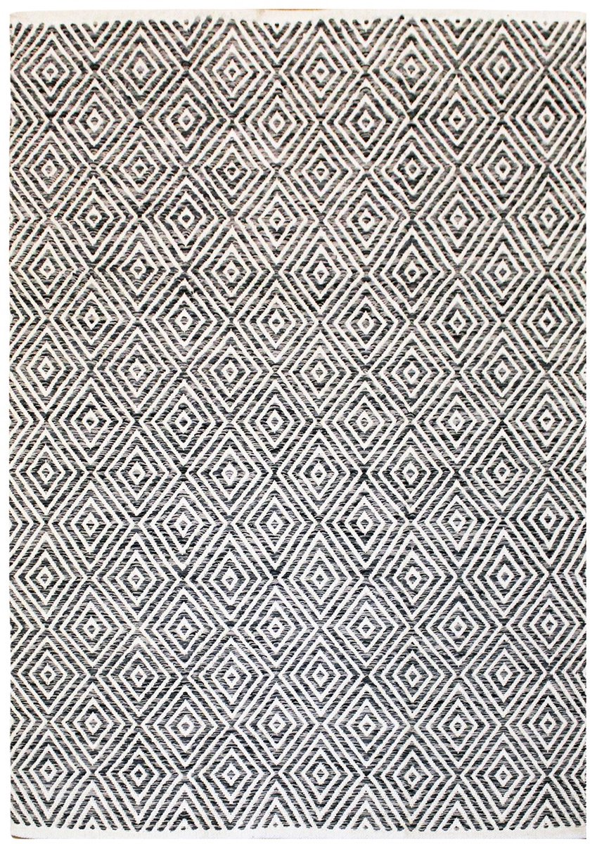 Padiro laagpolig vloerkleed 80 x 150 cm - grijs - abstract modern - geschikt voor vloerverwarming - handgeweven van katoen