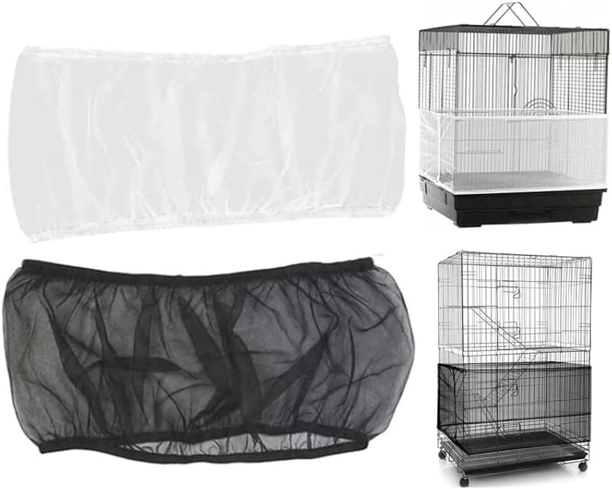 2 x vogelkooihoes met elastiek, gaaszaadvanger voor papegaaien, parkieten, tot 166 cm omtrek, zwart + wit