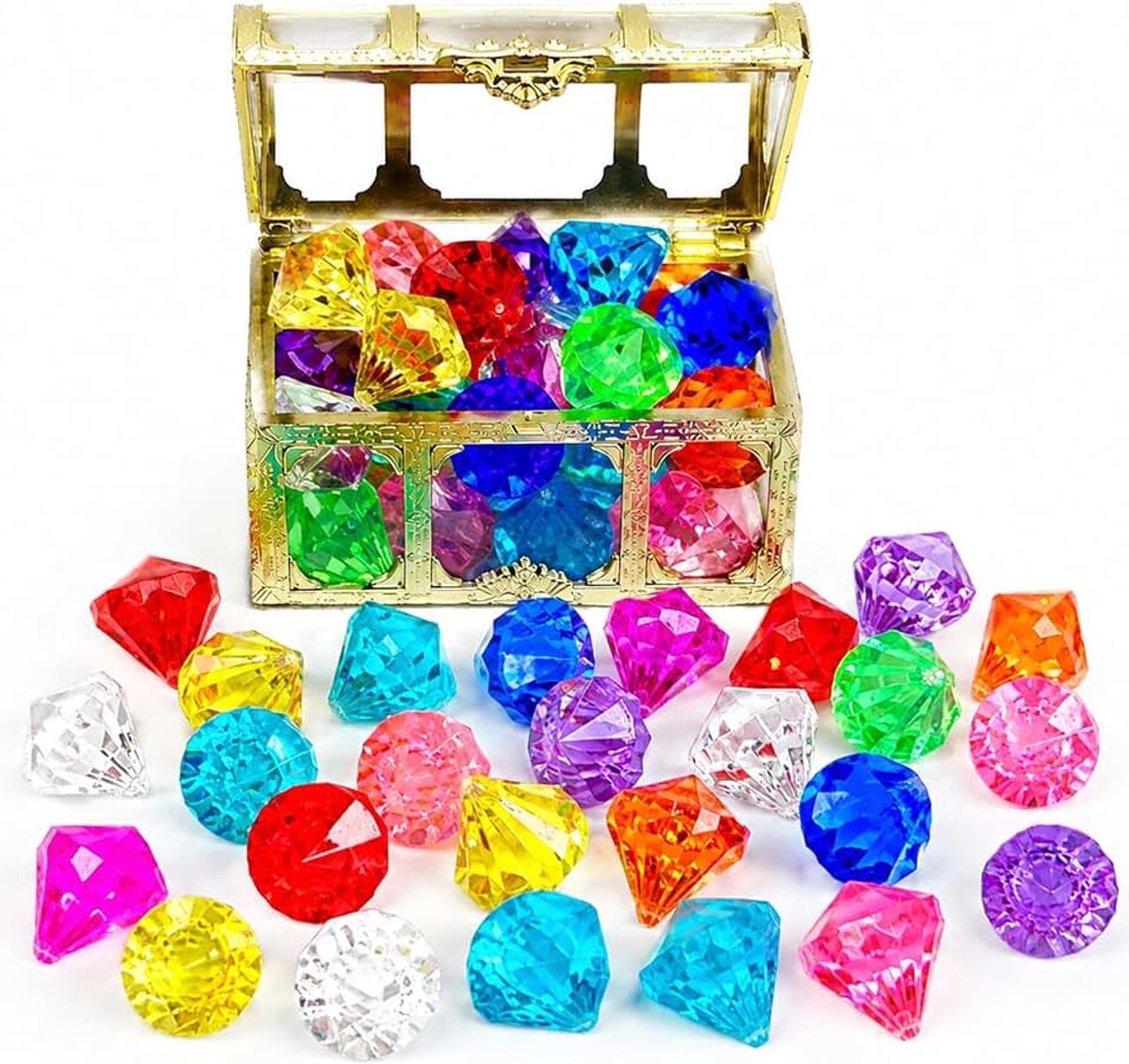 30 stuks acryl diamantstenen, kleurrijke edelstenen van acryl met schatkist, diamantstenen, duikspeelgoed voor vazen, bruiloften, decoraties, knutselwerk
