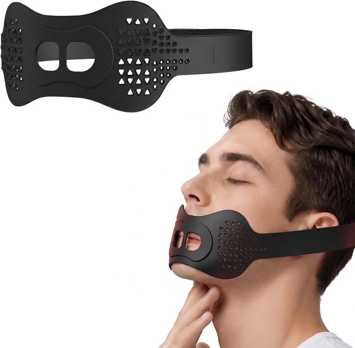 Mondtape voor tijdens het slapen, Sonnorel 1 stuk premium mondtape voor tijdens het slapen, siliconen anti-snurkband, optimale grip zelfs met een baard [Comfortabele universele maat 47-60 cm],Zwart