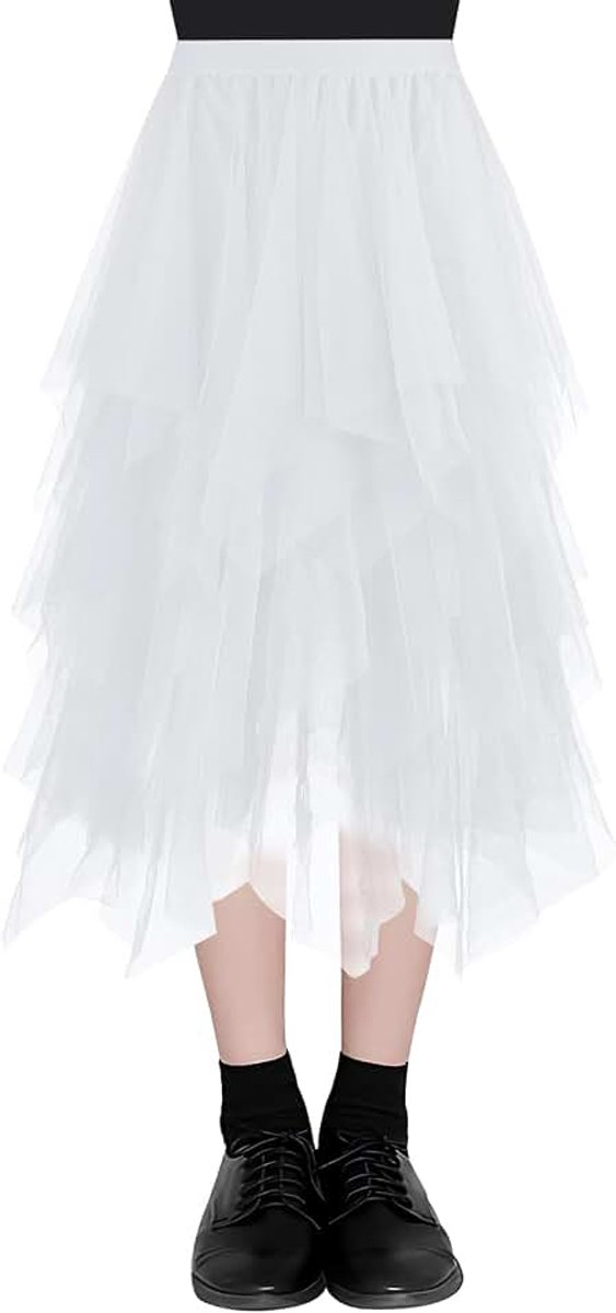 Tule rok voor dames, onregelmatige elastische hoge taille, gelaagde rok voor vrouwen, tule, gelaagde rok, ballet tutu gala, party, mesh A-lijn midi-rok voor vrouwen, meisjes, voor dagelijks