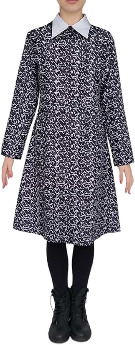 Kostuum woensdag Addams dames - Addams woensdag - jurk - carnaval - Halloween - verkleding - gothic - meisjes - zwart - model 1 - maat XL