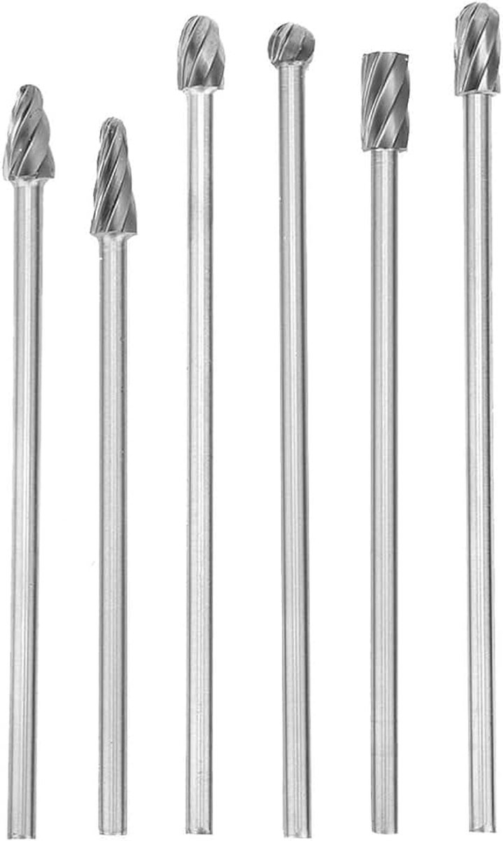 Burr - 6 stuks 6 mm 1/4 inch schacht aluminium roterende grat frees extra lang 150 mm frees voor metaal staal marmer jade botten houtbewerking