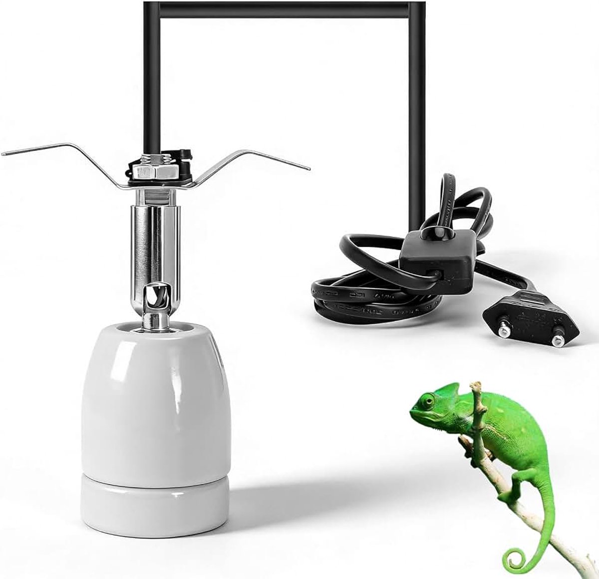 Verwarmingslamphouder E27, reptielen, warmtelamp, terrarium, verwarmingslamp, keramische warmtelamp, schildpadden, keramische lamp met schakelaar, kabel, 360 graden draaibaar, voor aquarium