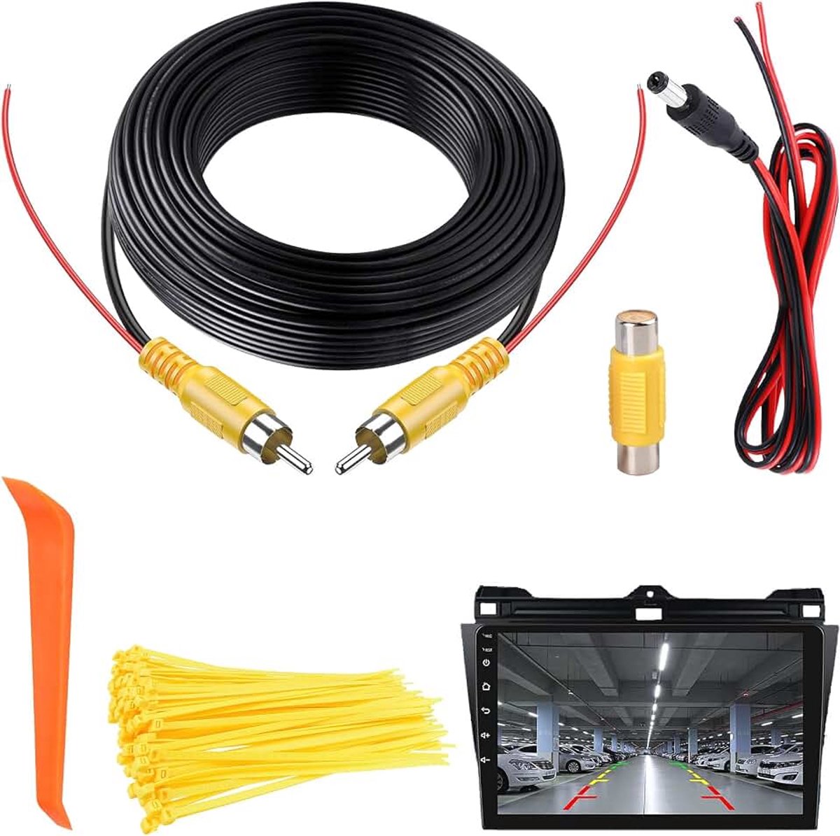 10 m videokabel RCA stekker universele adapter jack verlenging | Adapter jack verlenging RCA video met 1 bus vrouwelijk en 1,2 m gelijkstroomkabel voor achteruitrijmonitor