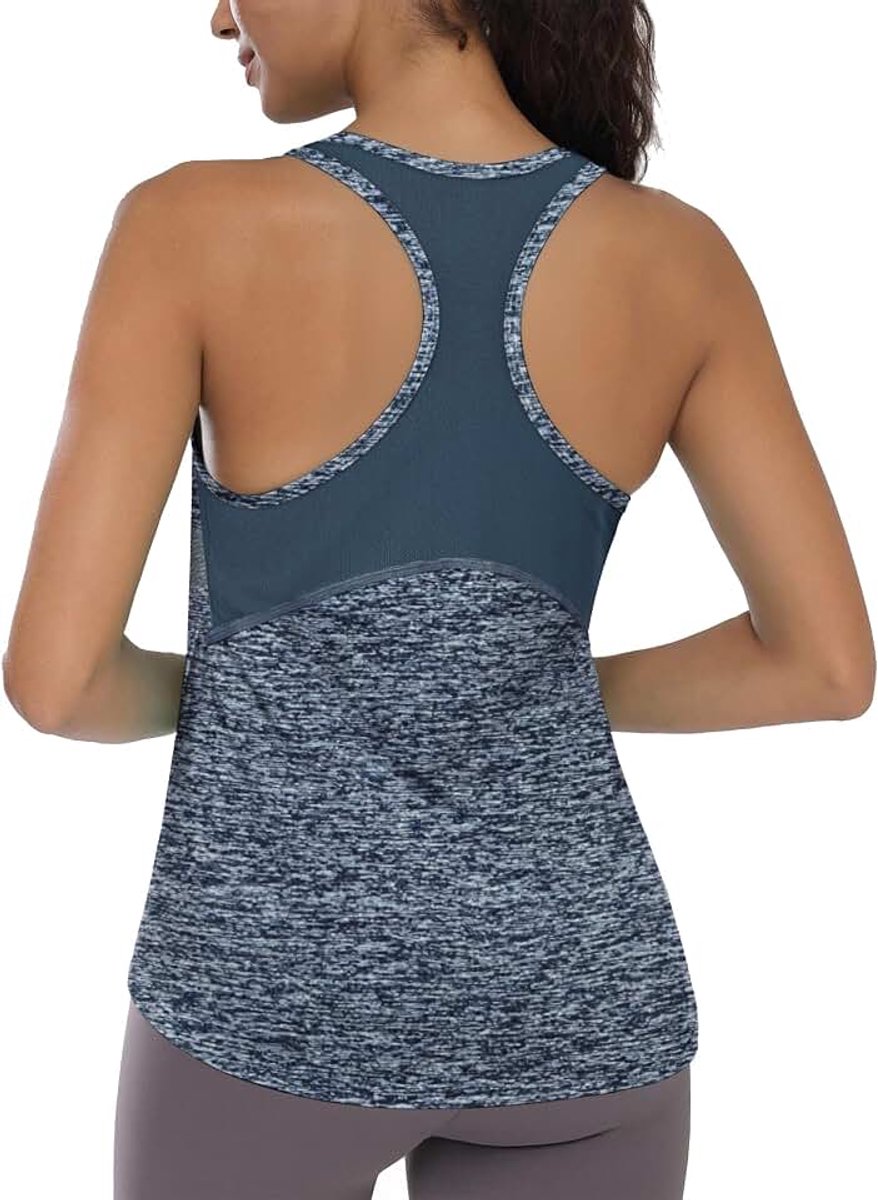 Sporttop voor dames, fitness-top zonder mouwen, ronde hals, mouwloos, ademend en elastisch, voor training S-XXL