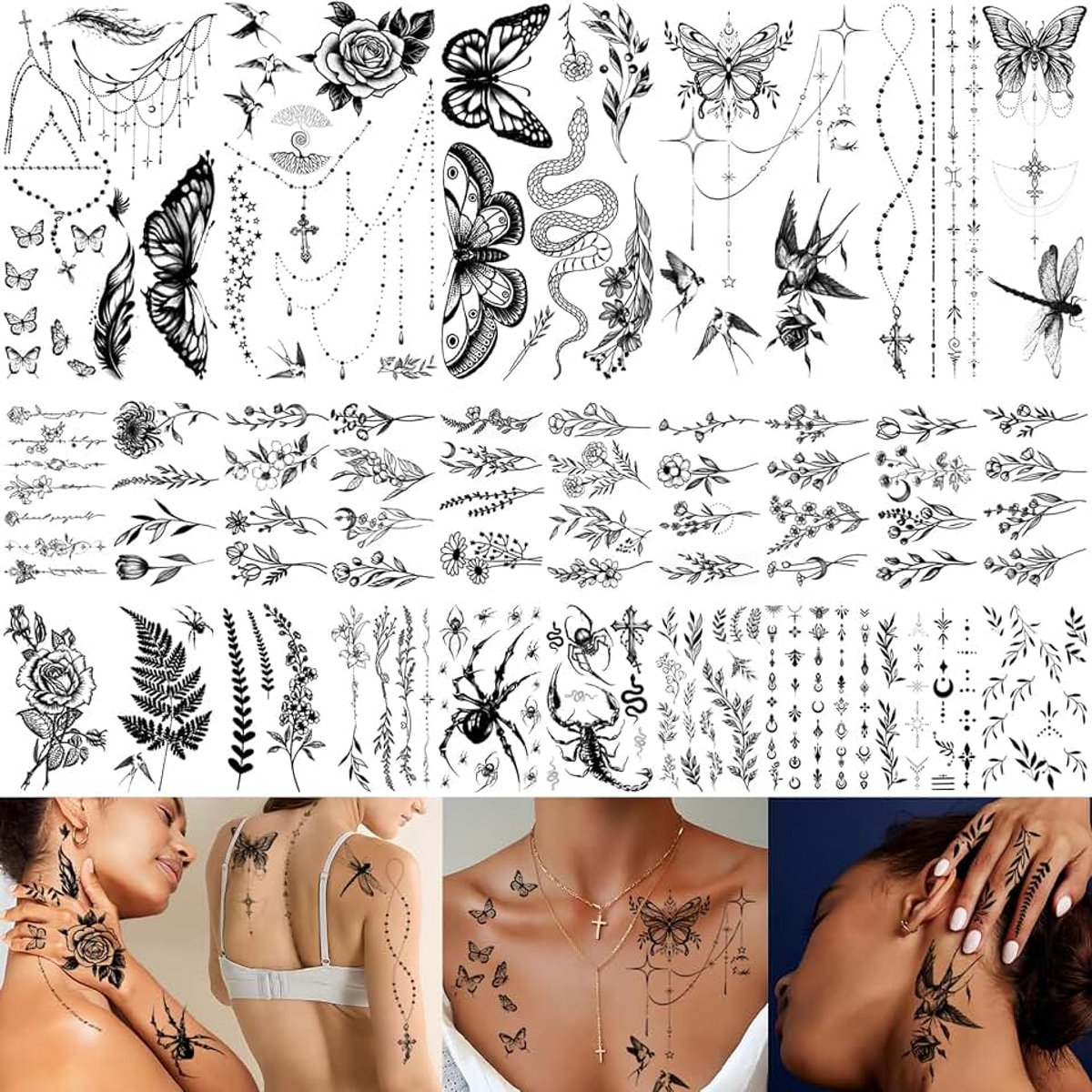 Tijdelijke tatoeages voor vrouwen waterdicht zwart realistische roos kolibrie nek tatoeages schets nep tatoeages voor vrouwen lichaamskunst arm nek
