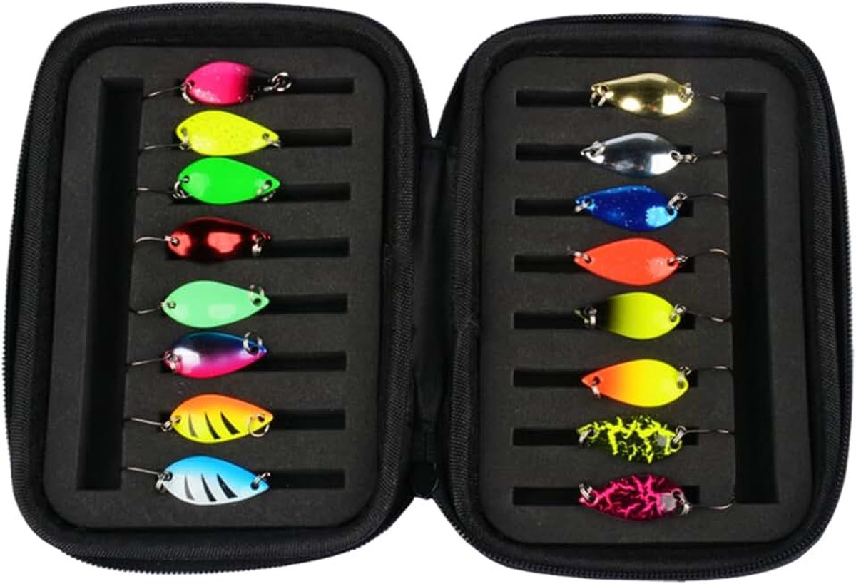 16 stuks spoons forelset, kunstaas, spinner, knipperlichten, 2,5/3,5/5 g, visaccessoires voor alle weersomstandigheden en water van, baars, snoekbaars en snoek