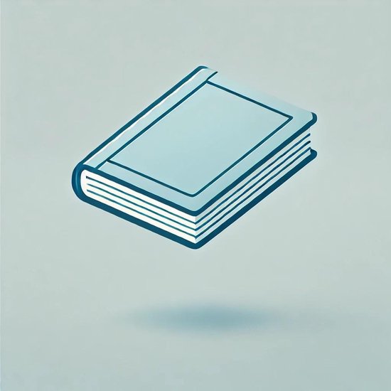 Een lichtblauwe, gesloten boek met een dikke, witte kaft. Ligt op een blauwgrijze achtergrond.