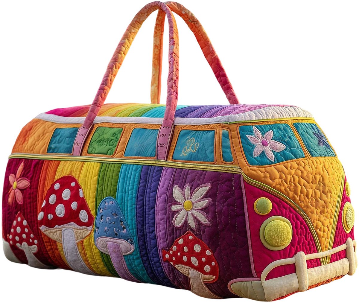 Textielen tas, retro bloemenprint in 3D-stijl, boho-stijl voor reizen en sport, meerkleurig, groot (18 x 9 x 9 inch)，1 model