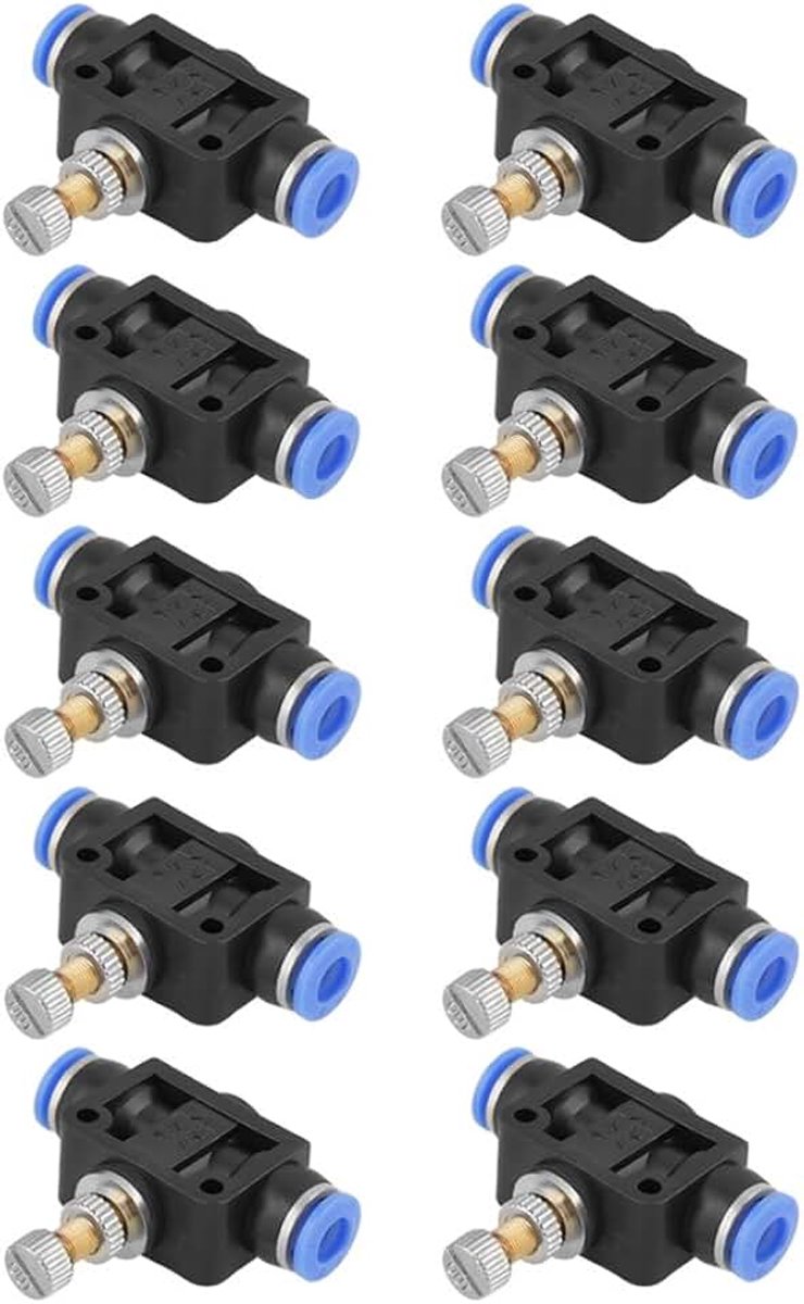 10 stuks gasventielen voor slang, pneumatische snelheidsregelaar, snelkoppeling, 6 mm