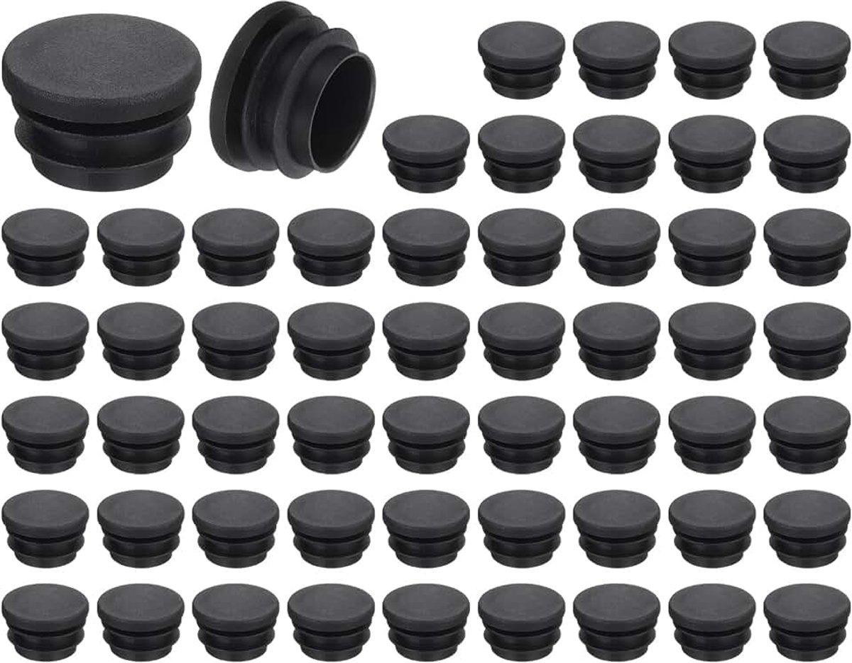 56 stuks ronde kunststof doppen, eindkappen voor zwarte buizen, 28 mm (1,1 inch) inzetstukken voor meubelpoten, glijbescherming voor stoelen, banken, tafels, rekken