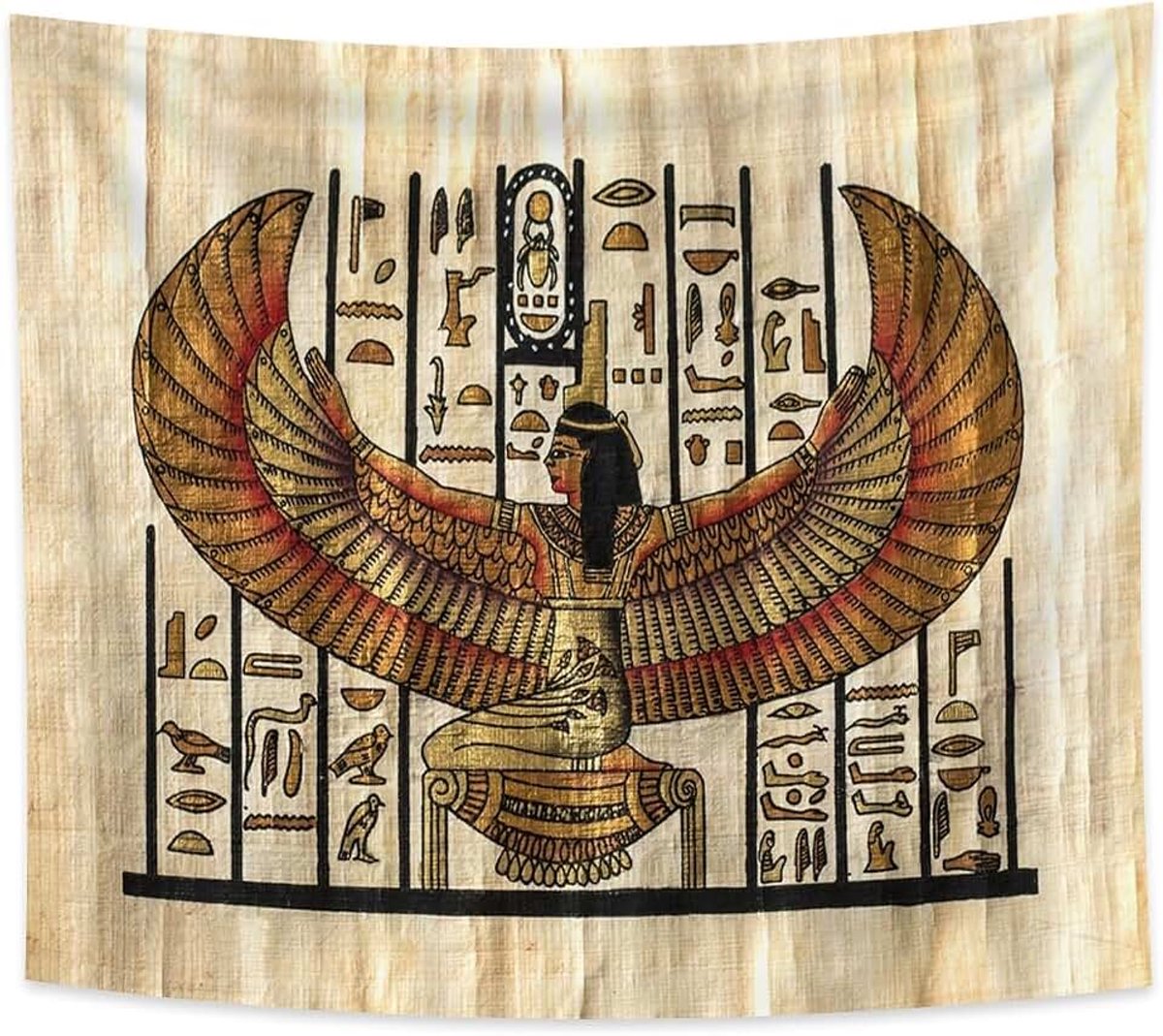 150x130cm Het oude Egypte Tapijtwerk Farao Koningin met vleugels Hiërogliefen Papyrus Symbool Oude beschaving Muur opknoping Wandtapijten voor thuis Wall Decor Tafelkleed Deken