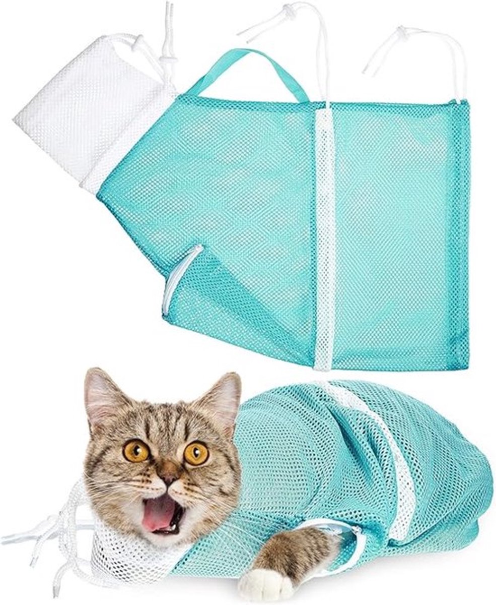 Kattenbadzak - 1 Stuks - Waszak Voor Katten - Verzorgingstas Kat - Tas Voor Huisdieren - Mesh Tas Voor Huisdieren - Badtas Voor Katten - Geschikt Voor Het Knippen Van Kattennagels En Het Reinigen Van De Tanden - Grone
