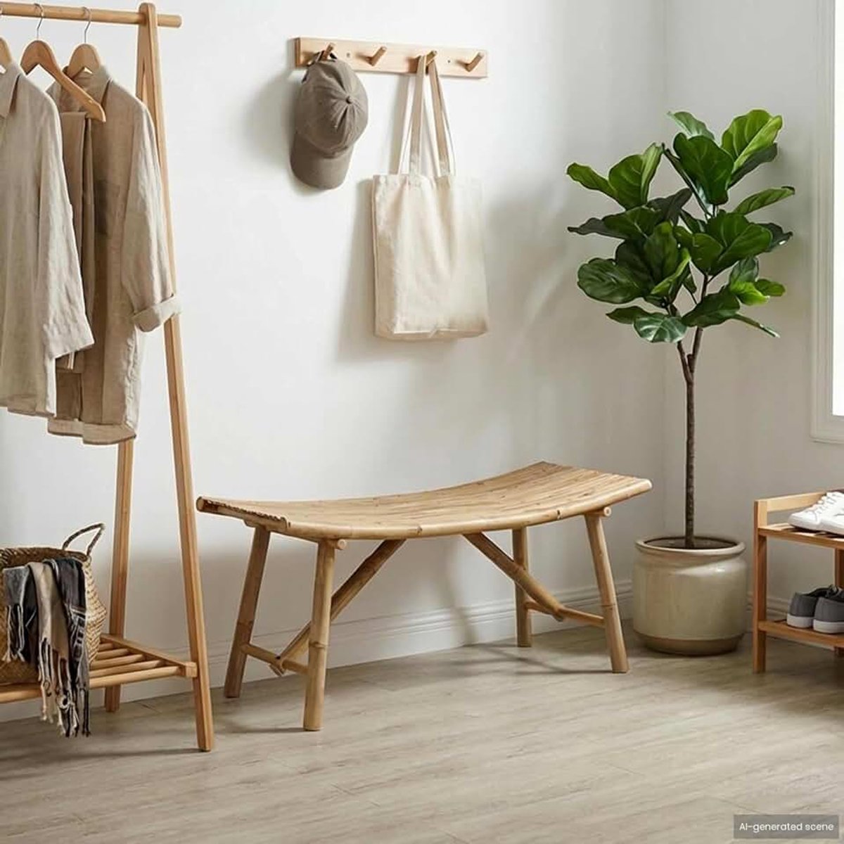 Bamboe tuinbank met ergonomisch design | natuur | 110x45x50 cm | binnen en buiten 42028234