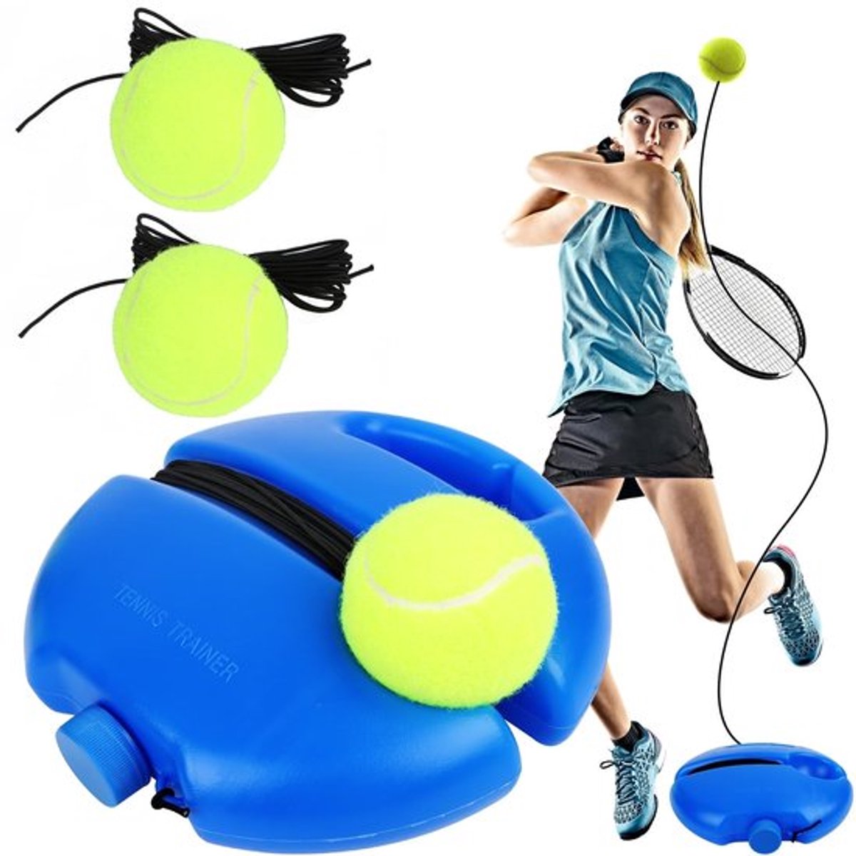 Tennis Trainer Set voor Solo Training, Inclusief Trainer Baseboard en 3 Tennisballen, Perfect voor Volwassenen en Beginners, Ideaal voor Buitenactiviteiten