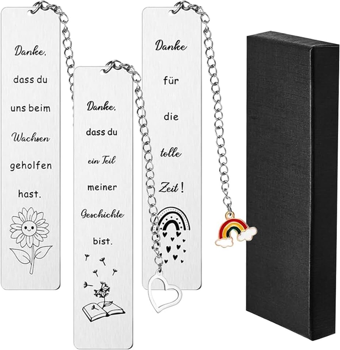 3 stuks bladwijzers van metaal met geschenkdoos, bladwijzers voor leraren, bedankje, afscheidscadeau voor leraren, bedankje, cadeau voor leraren, afscheidscadeau