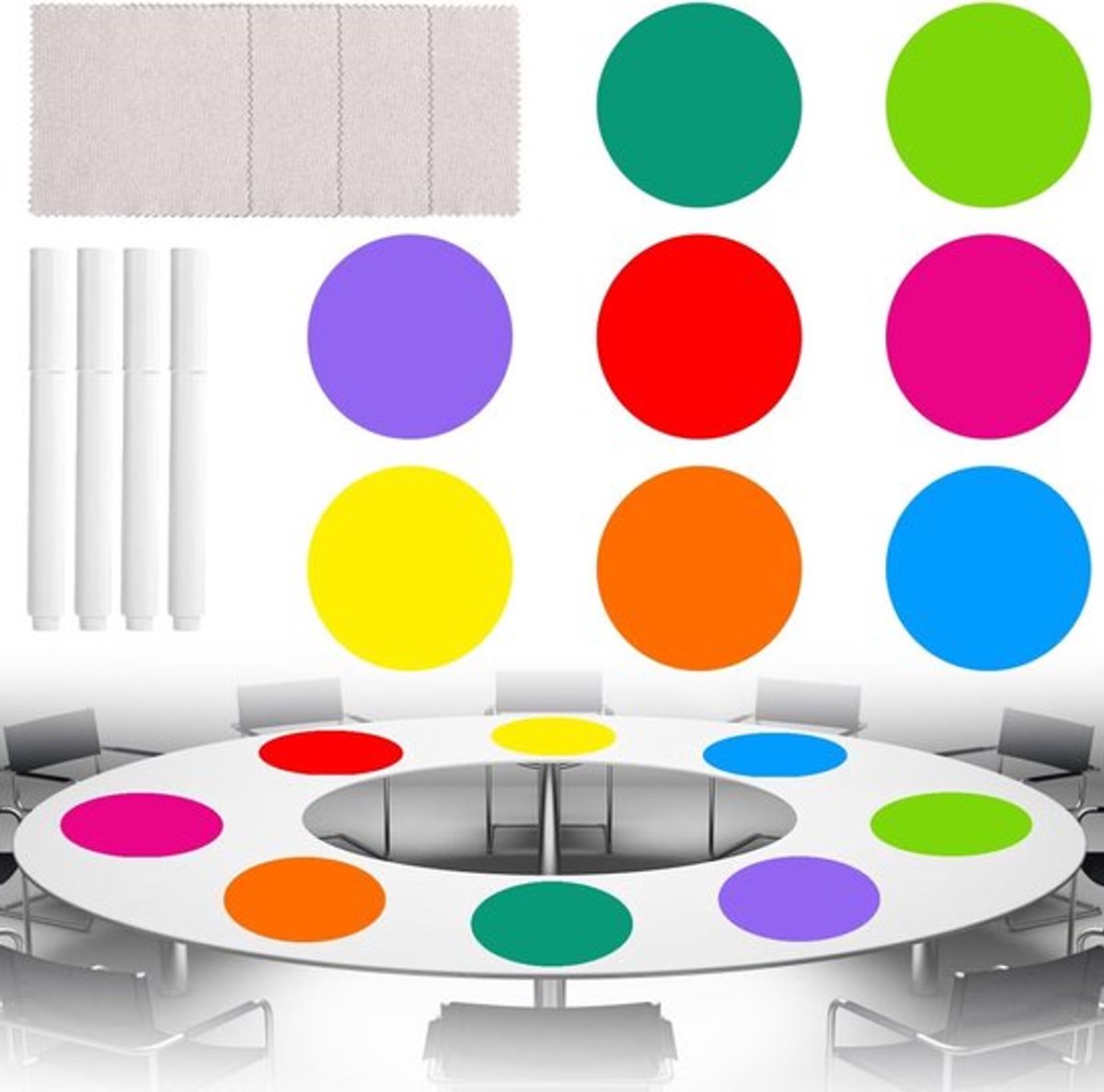 Grote Drooguitwisbare Dots, Kleurgecodeerde Vinyl Stickers, Verwijderbare Cirkel Stickers voor Wand- en Bureauversiering - 16 Stuks