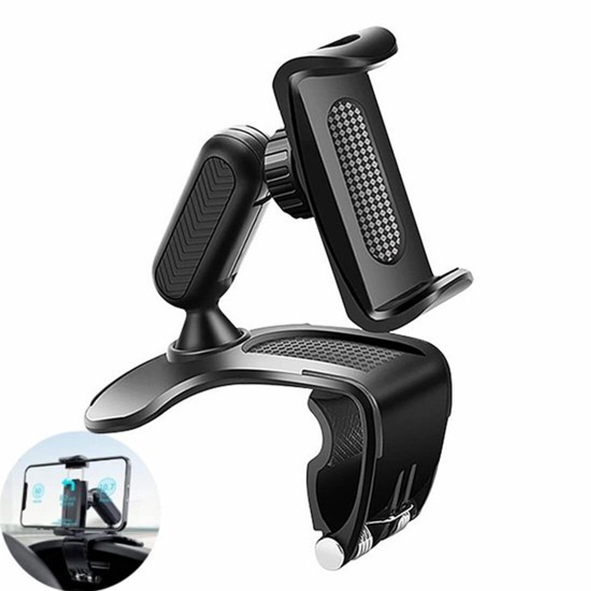 Set van twee autotelefoonhouders met clip voor op het dashboard.