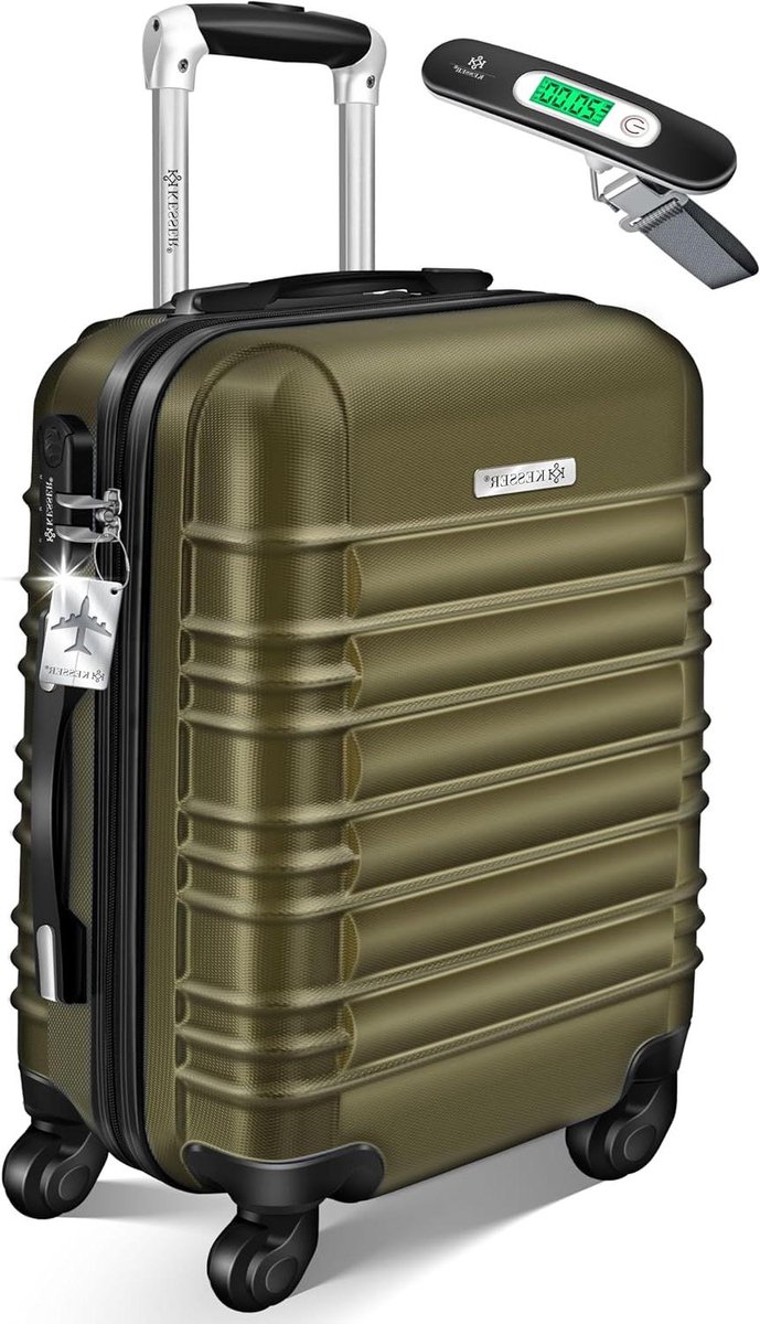Reiskoffer Hard Shell - Trolley Koffer - Veilig Reizen - Ingebouwde Kofferweegschaal - 55 cm - Olijfgroen