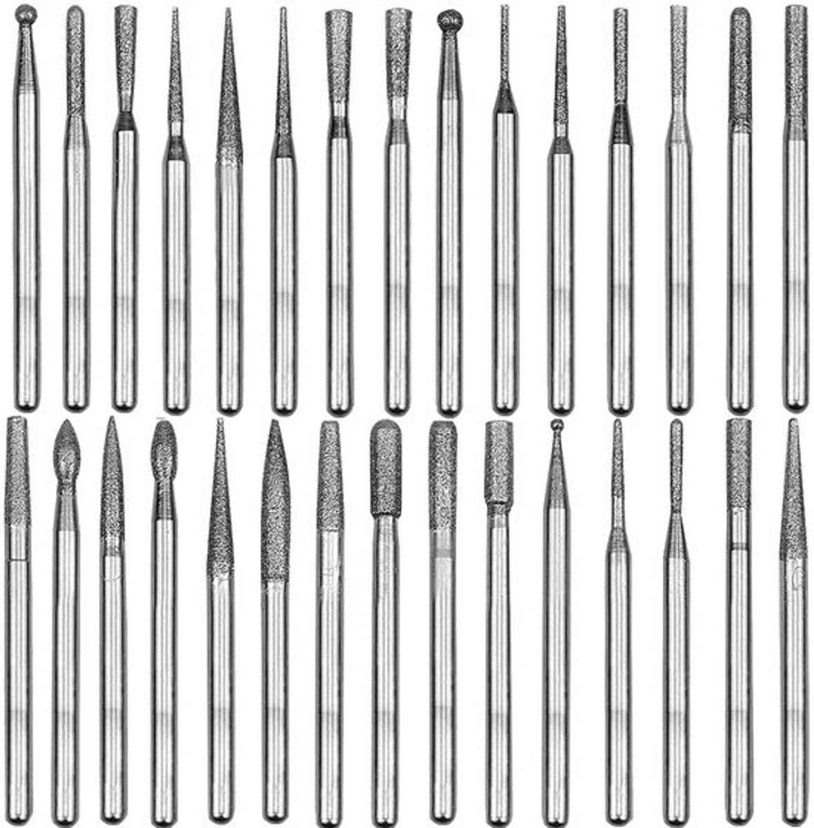 30-delige slijpstift set voor glas, edelstenen en metaal - diamantgecoate freesboorset met 3 mm boortjes
