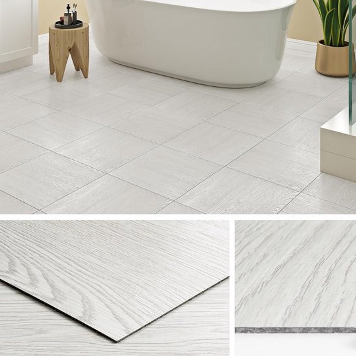 Zelfklevende PVC Vloertegels in Wit Eiken | 30x30CM Waterdichte Linoleum Tegels voor Badkamer en Keuken | Houtlook Vloeren, Makkelijk te Installeren, Duurzaam en Stijlvol