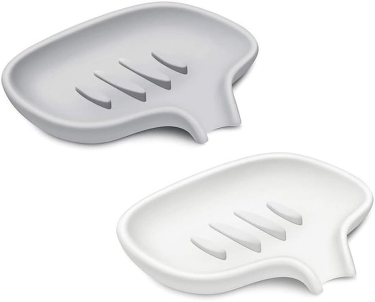 - Zeepdish - Antislip - Duurzaam - Grijs Wit - Silicone - Handig voor badkamer en keuken - 2-pack