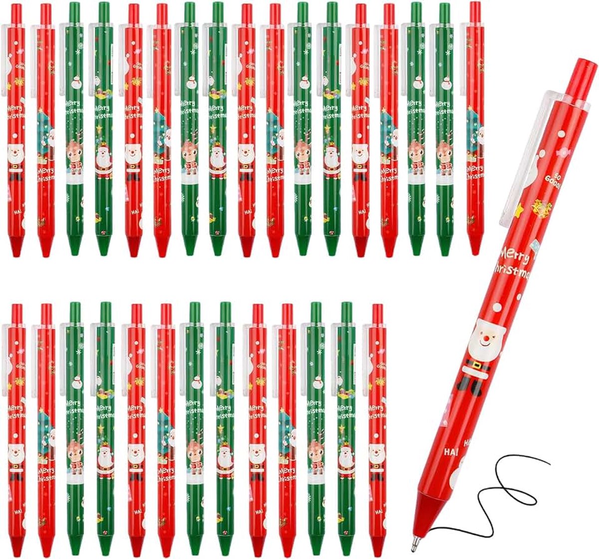Inktbalpen, 30 stuks, klassieke kerstcartoon-elementen, gelpennen, 0,5 mm, gelpen, schrijfwaren, geschikt voor school, kantoor, thuis enz