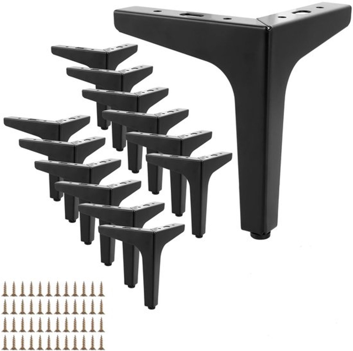Set van 12 Meubelpoten - Zwarte Metalen Poten - Driehoekige Tafelpoten - 15 cm Hoogte - Stevige Kastpoten - Geschikt voor Meubels en Kasten