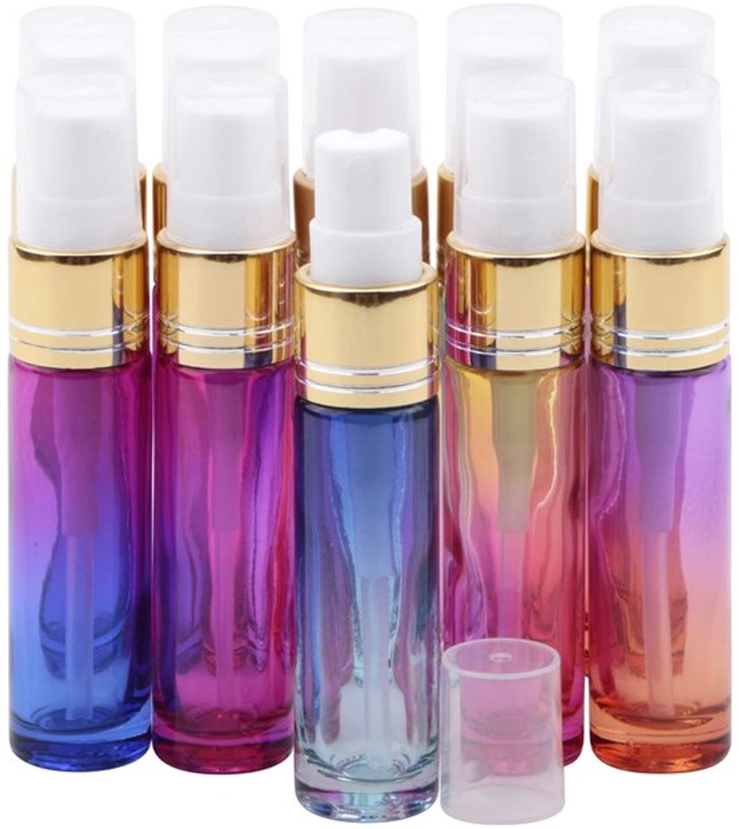 Sprayfles 10ml - Set van 10 Stuks - Glazen Fles - Fijne Mist - Draagbaar - Perfect voor Reizen - Inclusief Trechters - Reisset