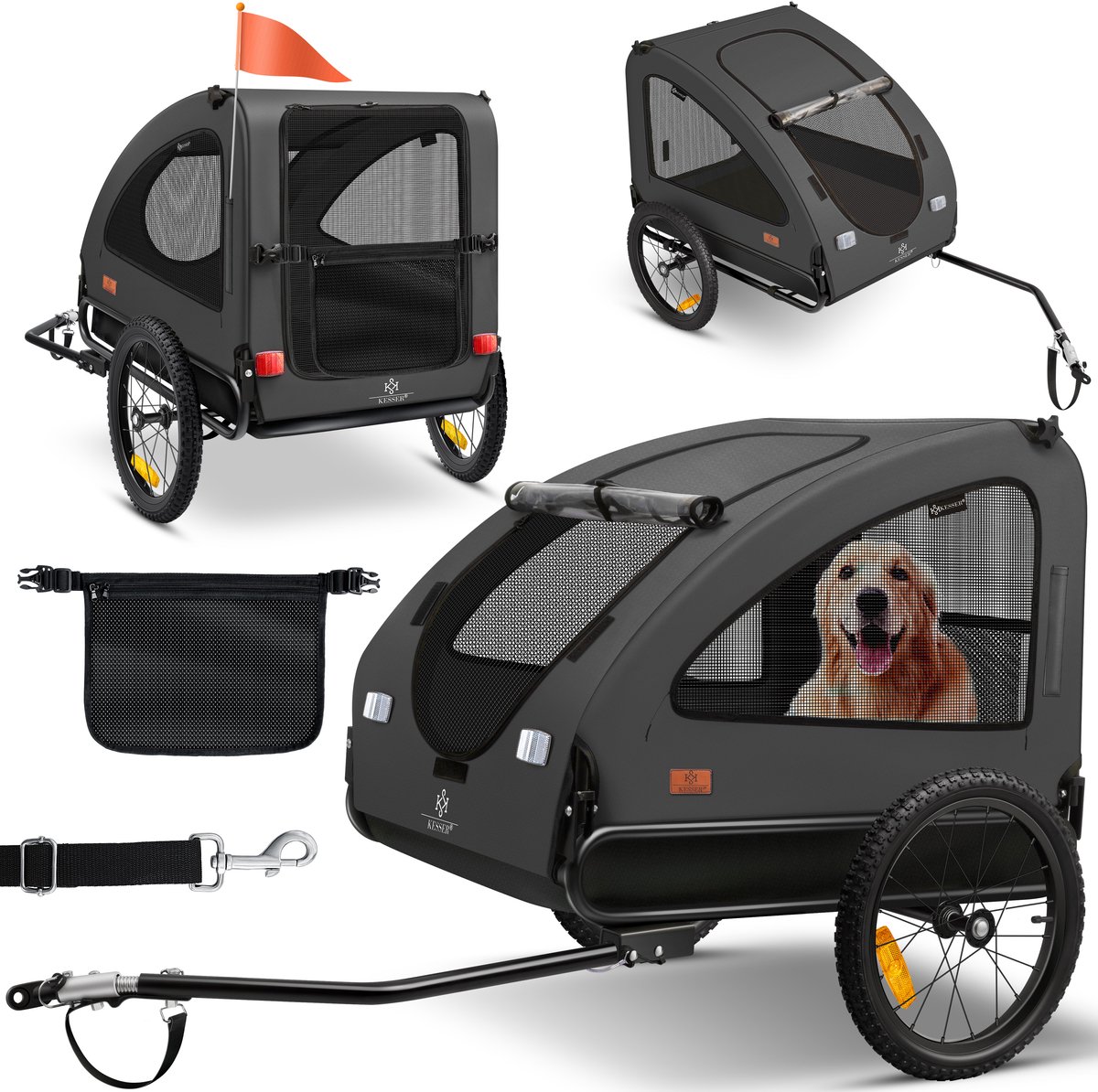 KESSER® Hondenfietskar tot 45 kg 2in1 Fietskar Hond - Antraciet