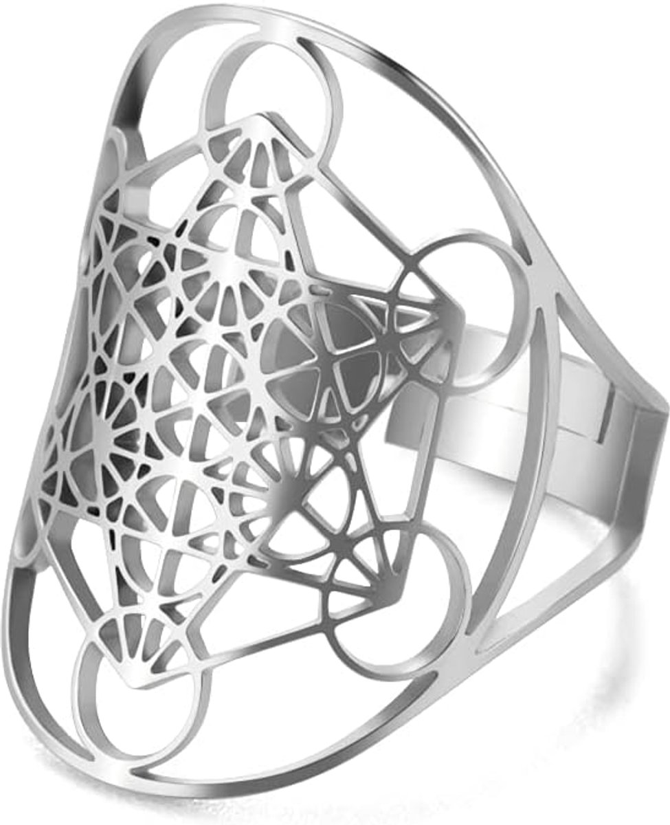 Roestvrij Staal Metatrons Kubus Ring Voor Vrouwen Aartsengel Metatron Bescherming Verklaring Uitgeholde Vrouwen Band Ring Sieraden Voor Dame