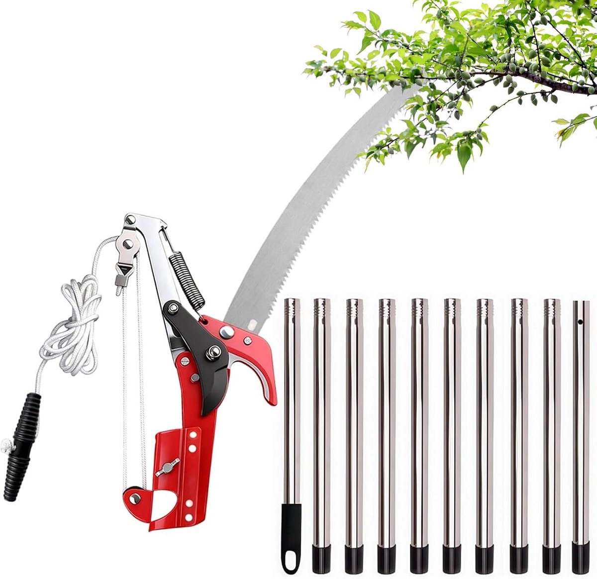 telescoop, handmatige takkensnijder met telescoopsteel max. werkhoogte 415 cm, instelbare lengte trekkoord, tuinzaag, boomzaag, telescoop voor zagen en snoeien