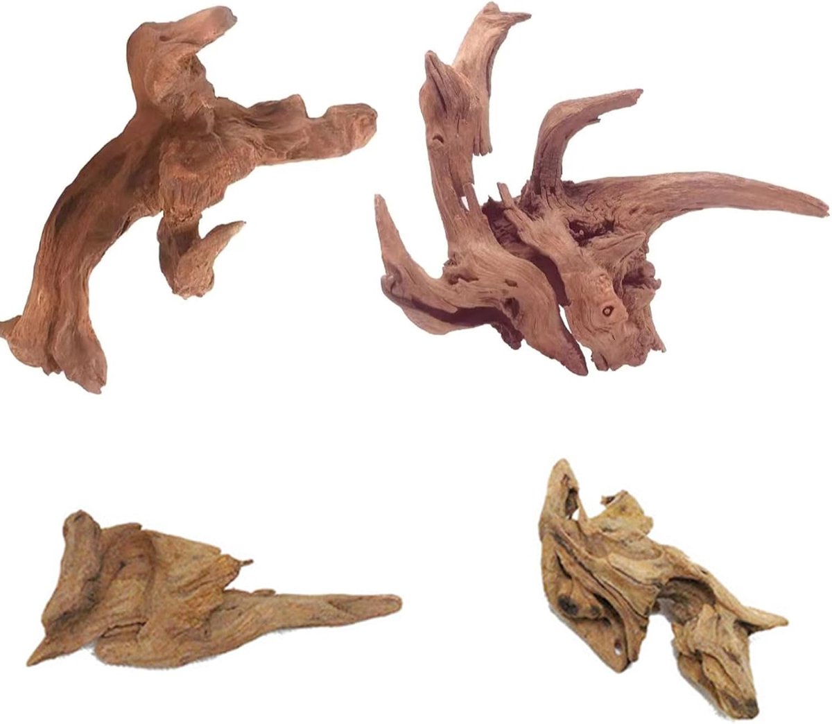 4 stuks decoratie voor aquarium, natuurlijke accessoires voor aquaria, decoratie voor reptielen, decoratie per acquari, decoratie van hout, boomstammen, aquaria