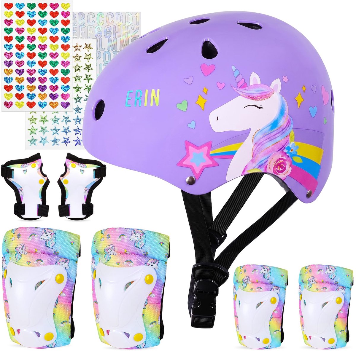 Kinderhelm en beschermers set 3-8 jaar - eenhoorn ontwerp - met DIY stickers - veilig fietsen en skaten - SnelShoppen