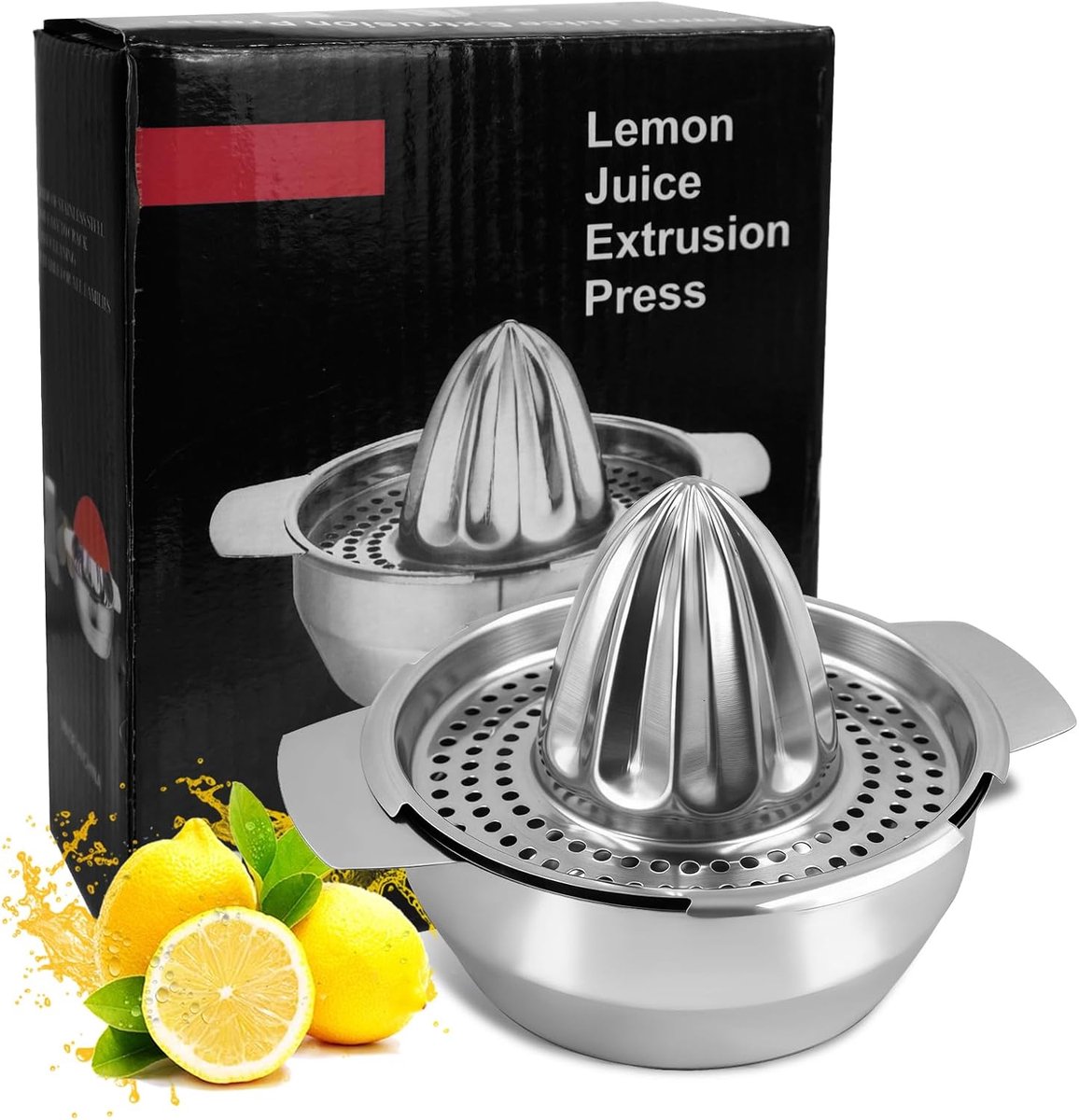 450 ml, roestvrij staal, handmatige citruspers voor citroenen, limoenen en sinaasappels, met opvangbak, vaatwasmachinebestendig, ideaal voor keuken, bar en huishouden